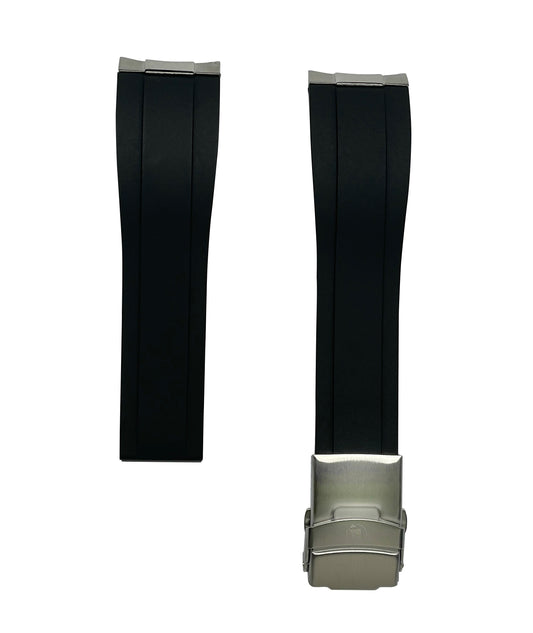 CTS FKM Rubber Strap-MDV106/107 Classic - Black w Polished Solid end Link- Steel Diver Buckle